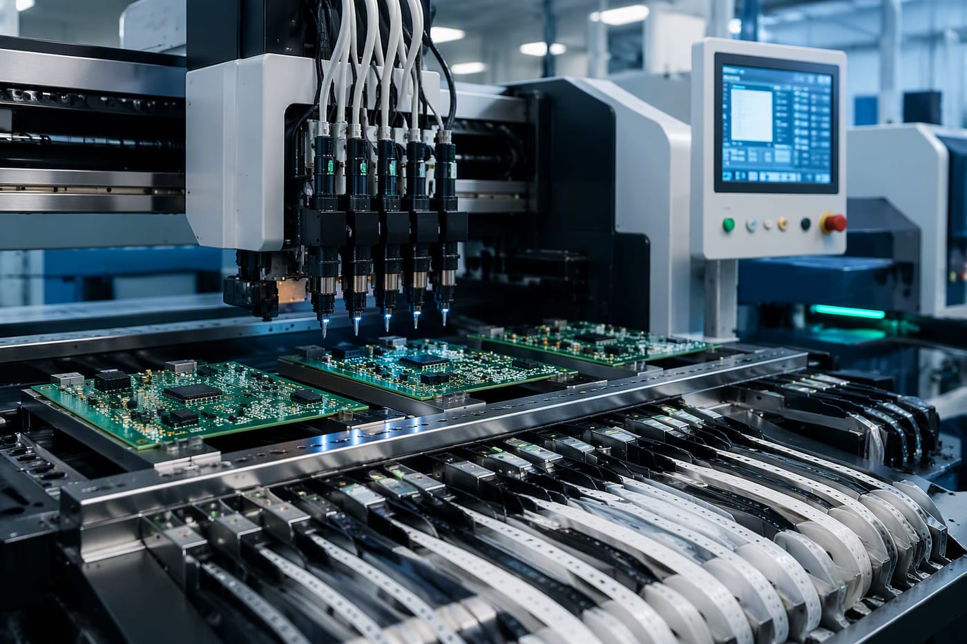 Línea de ensamble electrónico con tarjetas PCB